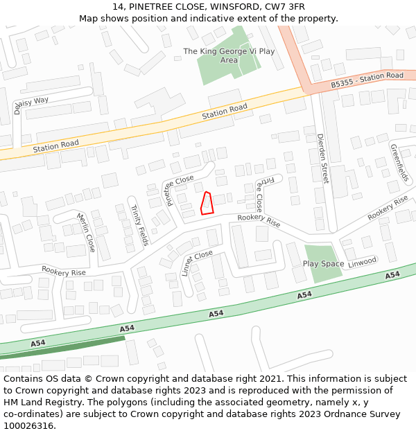 14, PINETREE CLOSE, WINSFORD, CW7 3FR: Location map and indicative extent of plot