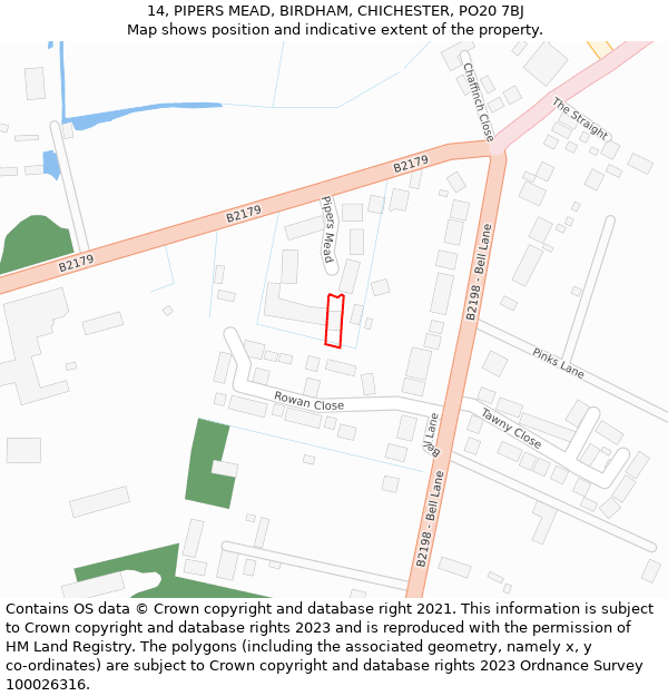 14, PIPERS MEAD, BIRDHAM, CHICHESTER, PO20 7BJ: Location map and indicative extent of plot