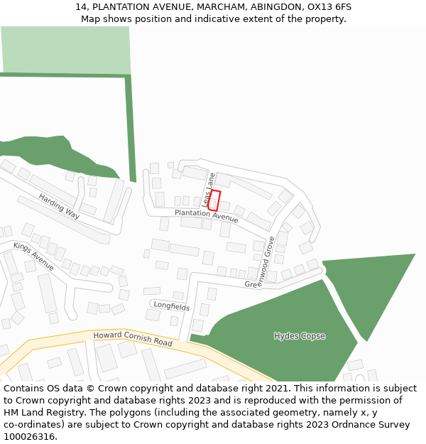 14, PLANTATION AVENUE, MARCHAM, ABINGDON, OX13 6FS: Location map and indicative extent of plot