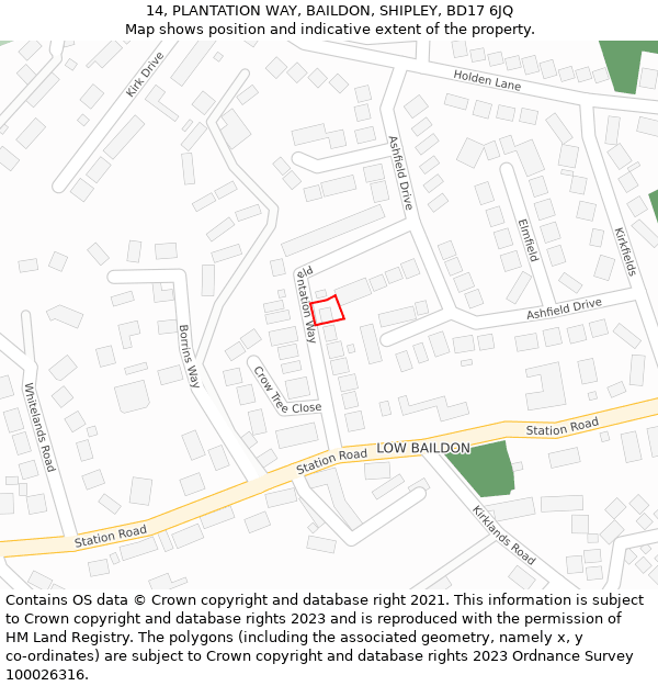 14, PLANTATION WAY, BAILDON, SHIPLEY, BD17 6JQ: Location map and indicative extent of plot