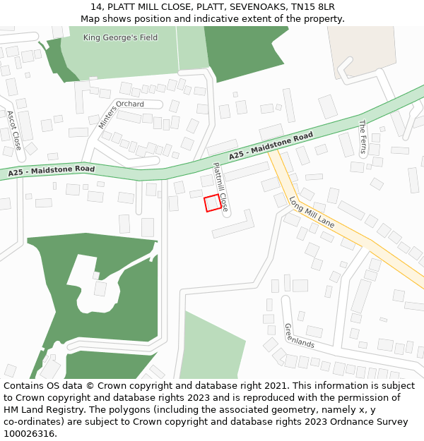 14, PLATT MILL CLOSE, PLATT, SEVENOAKS, TN15 8LR: Location map and indicative extent of plot