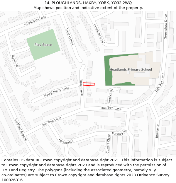 14, PLOUGHLANDS, HAXBY, YORK, YO32 2WQ: Location map and indicative extent of plot