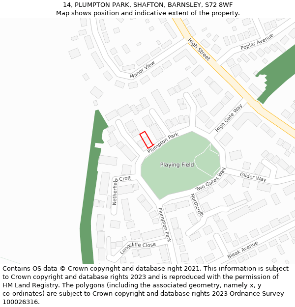 14, PLUMPTON PARK, SHAFTON, BARNSLEY, S72 8WF: Location map and indicative extent of plot