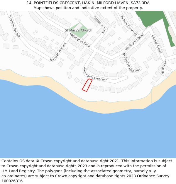 14, POINTFIELDS CRESCENT, HAKIN, MILFORD HAVEN, SA73 3DA: Location map and indicative extent of plot