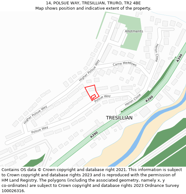 14, POLSUE WAY, TRESILLIAN, TRURO, TR2 4BE: Location map and indicative extent of plot