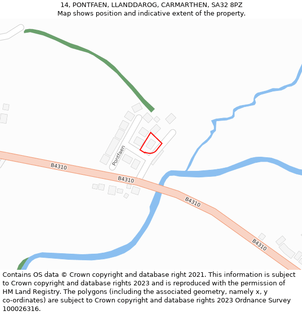 14, PONTFAEN, LLANDDAROG, CARMARTHEN, SA32 8PZ: Location map and indicative extent of plot