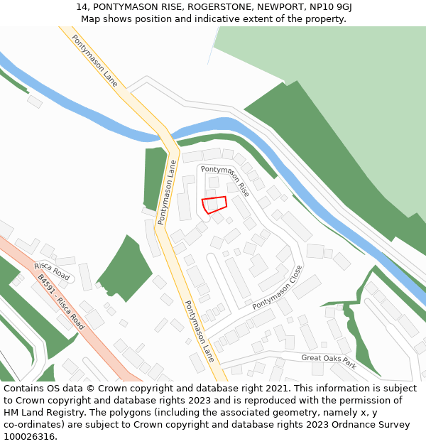 14, PONTYMASON RISE, ROGERSTONE, NEWPORT, NP10 9GJ: Location map and indicative extent of plot