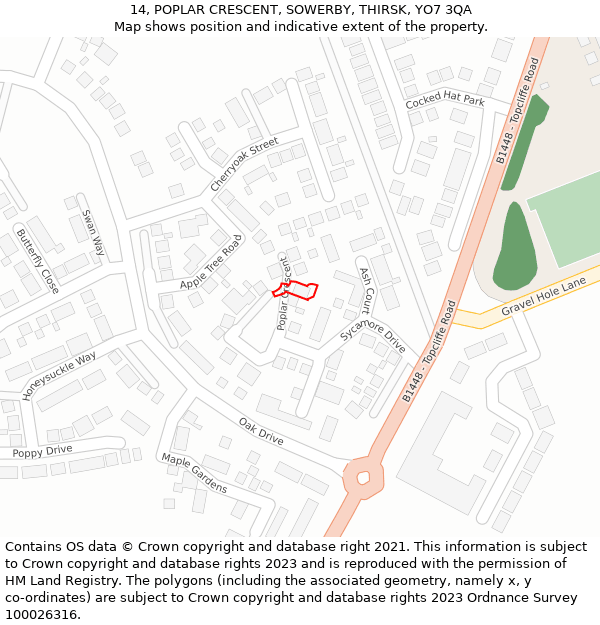 14, POPLAR CRESCENT, SOWERBY, THIRSK, YO7 3QA: Location map and indicative extent of plot
