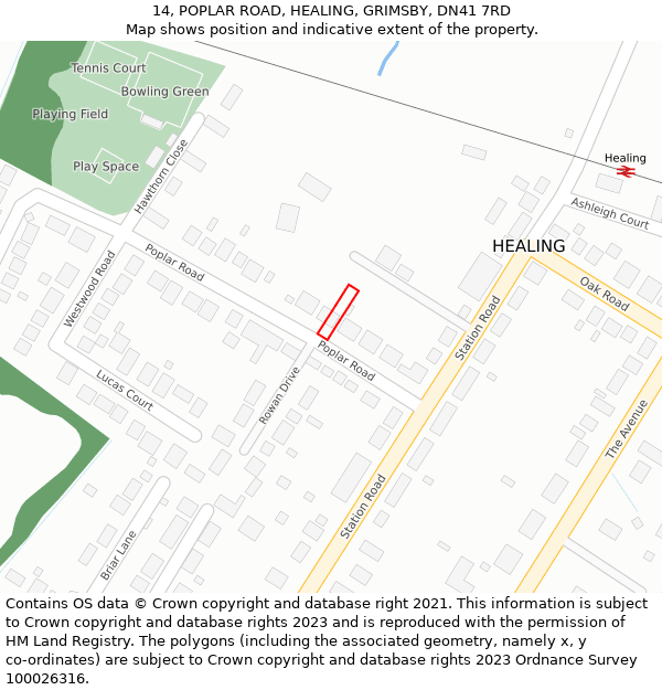 14, POPLAR ROAD, HEALING, GRIMSBY, DN41 7RD: Location map and indicative extent of plot