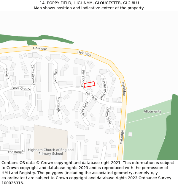 14, POPPY FIELD, HIGHNAM, GLOUCESTER, GL2 8LU: Location map and indicative extent of plot