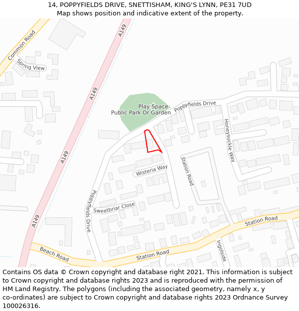 14, POPPYFIELDS DRIVE, SNETTISHAM, KING'S LYNN, PE31 7UD: Location map and indicative extent of plot