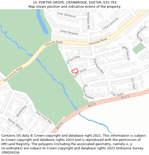 14, PORTER GROVE, CRANBROOK, EXETER, EX5 7EX: Location map and indicative extent of plot