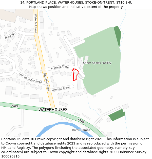 14, PORTLAND PLACE, WATERHOUSES, STOKE-ON-TRENT, ST10 3HU: Location map and indicative extent of plot