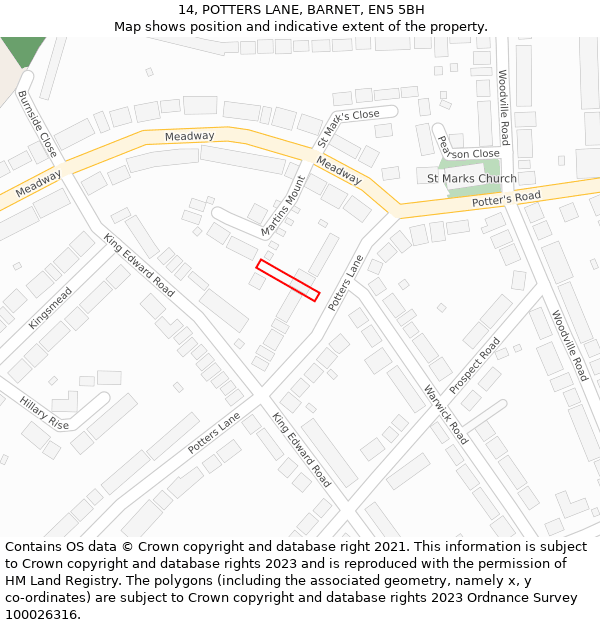 14, POTTERS LANE, BARNET, EN5 5BH: Location map and indicative extent of plot