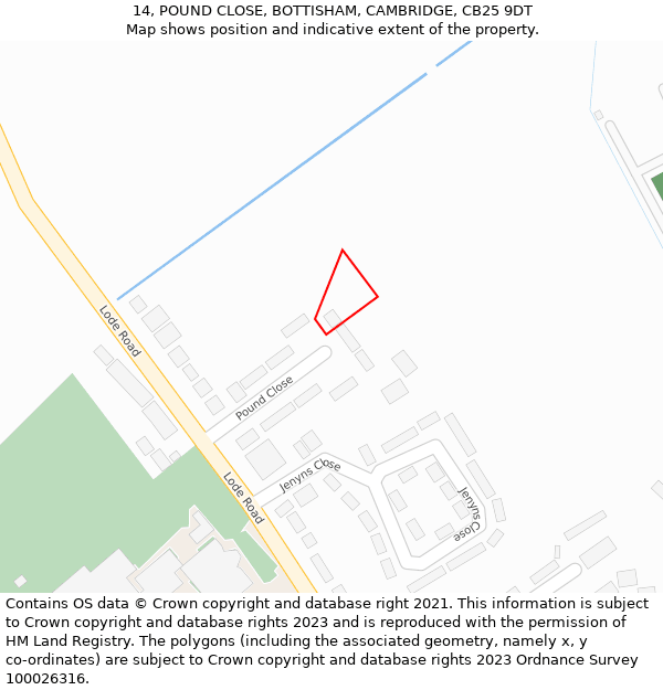 14, POUND CLOSE, BOTTISHAM, CAMBRIDGE, CB25 9DT: Location map and indicative extent of plot