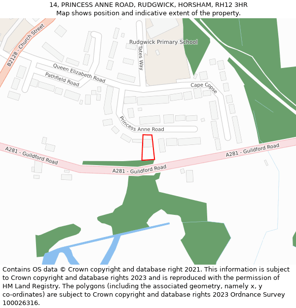 14, PRINCESS ANNE ROAD, RUDGWICK, HORSHAM, RH12 3HR: Location map and indicative extent of plot