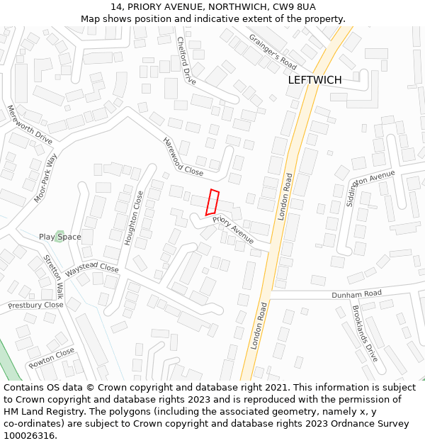 14, PRIORY AVENUE, NORTHWICH, CW9 8UA: Location map and indicative extent of plot