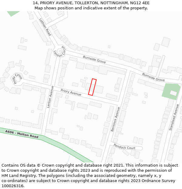 14, PRIORY AVENUE, TOLLERTON, NOTTINGHAM, NG12 4EE: Location map and indicative extent of plot