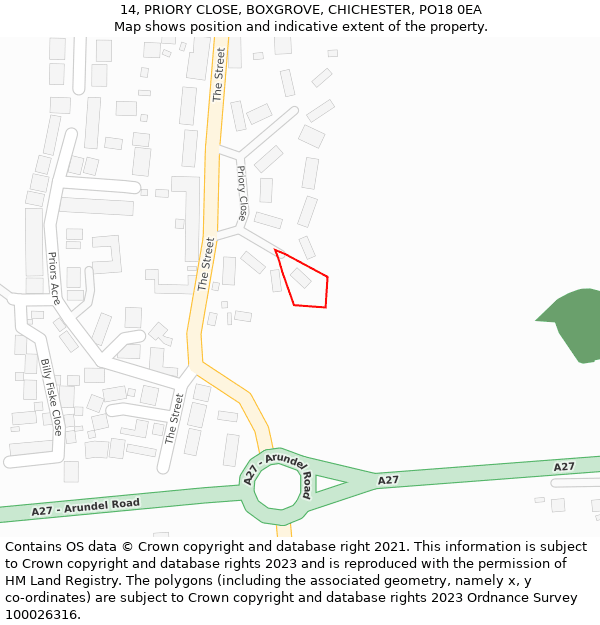 14, PRIORY CLOSE, BOXGROVE, CHICHESTER, PO18 0EA: Location map and indicative extent of plot