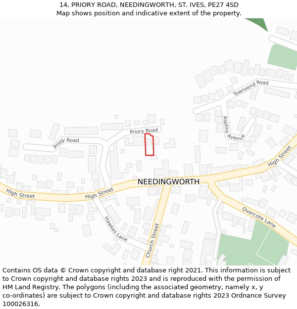 14, PRIORY ROAD, NEEDINGWORTH, ST. IVES, PE27 4SD: Location map and indicative extent of plot