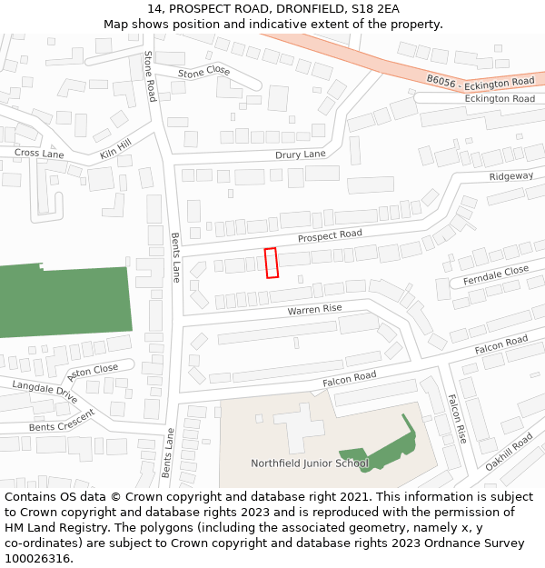 14, PROSPECT ROAD, DRONFIELD, S18 2EA: Location map and indicative extent of plot
