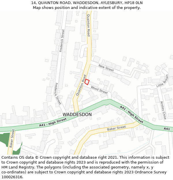 14, QUAINTON ROAD, WADDESDON, AYLESBURY, HP18 0LN: Location map and indicative extent of plot