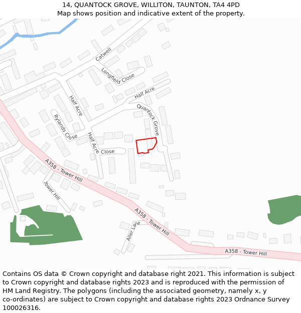 14, QUANTOCK GROVE, WILLITON, TAUNTON, TA4 4PD: Location map and indicative extent of plot