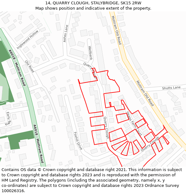 14, QUARRY CLOUGH, STALYBRIDGE, SK15 2RW: Location map and indicative extent of plot