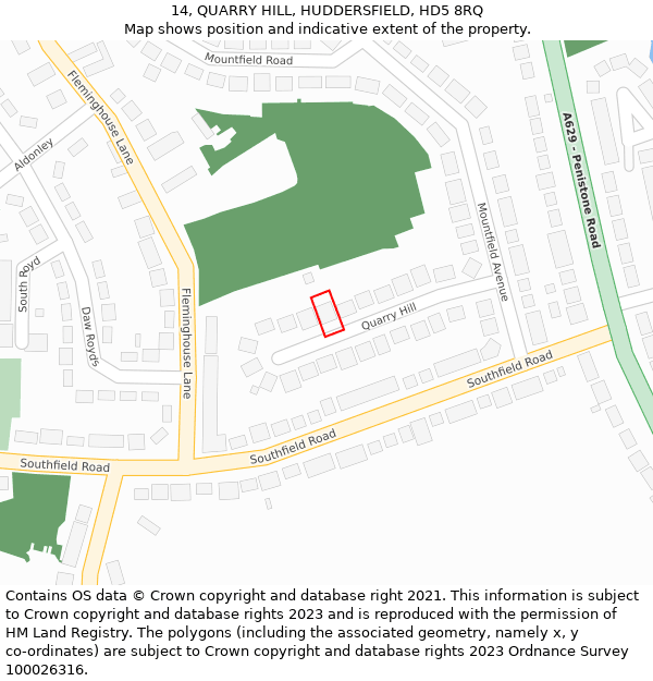 14, QUARRY HILL, HUDDERSFIELD, HD5 8RQ: Location map and indicative extent of plot
