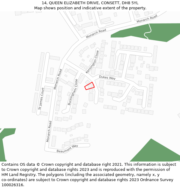 14, QUEEN ELIZABETH DRIVE, CONSETT, DH8 5YL: Location map and indicative extent of plot