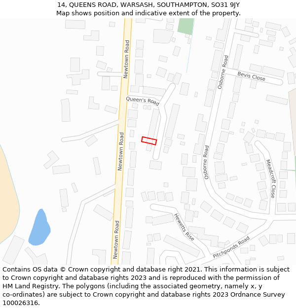 14, QUEENS ROAD, WARSASH, SOUTHAMPTON, SO31 9JY: Location map and indicative extent of plot