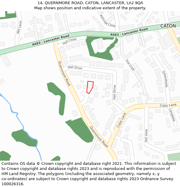 14, QUERNMORE ROAD, CATON, LANCASTER, LA2 9QA: Location map and indicative extent of plot