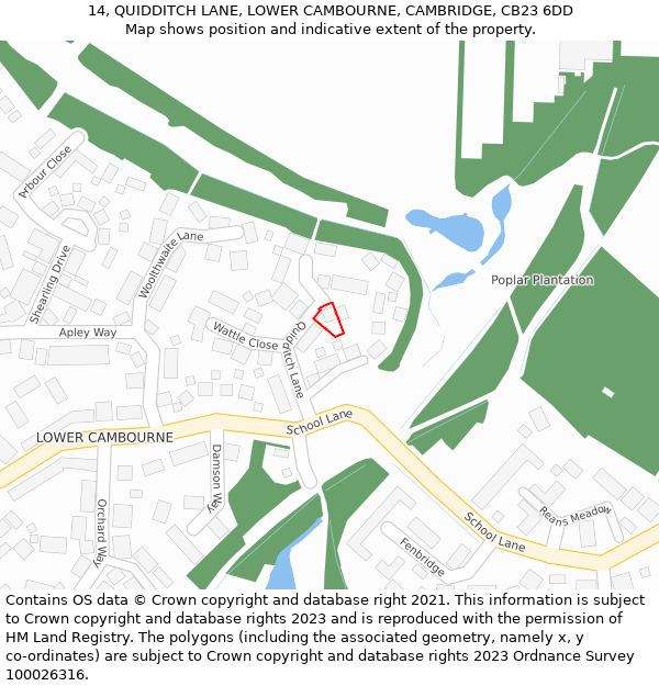 14, QUIDDITCH LANE, LOWER CAMBOURNE, CAMBRIDGE, CB23 6DD: Location map and indicative extent of plot