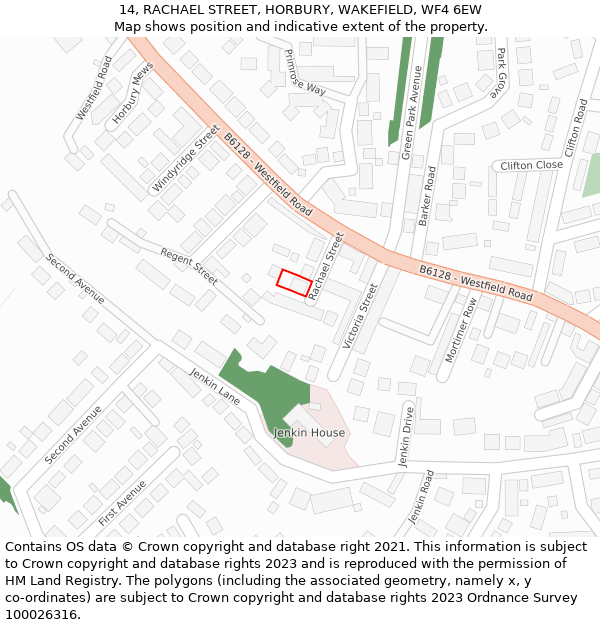 14, RACHAEL STREET, HORBURY, WAKEFIELD, WF4 6EW: Location map and indicative extent of plot