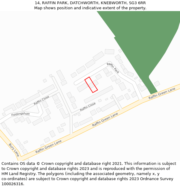 14, RAFFIN PARK, DATCHWORTH, KNEBWORTH, SG3 6RR: Location map and indicative extent of plot
