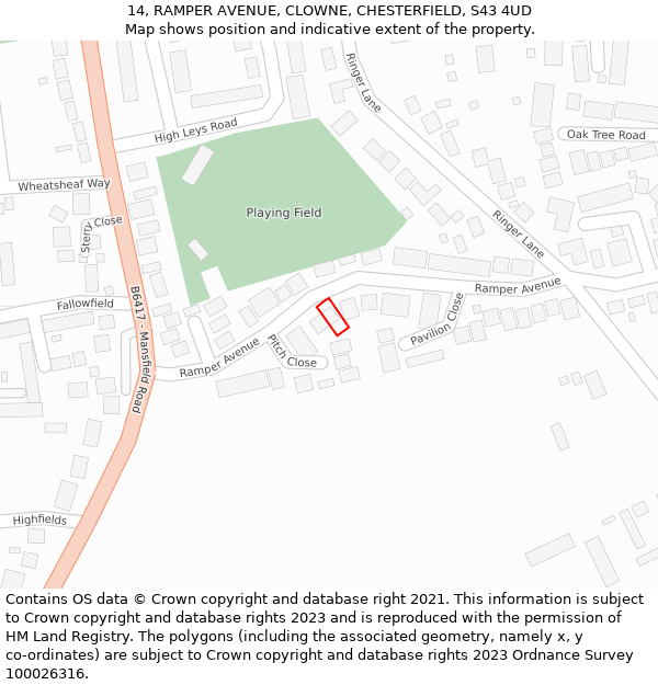 14, RAMPER AVENUE, CLOWNE, CHESTERFIELD, S43 4UD: Location map and indicative extent of plot