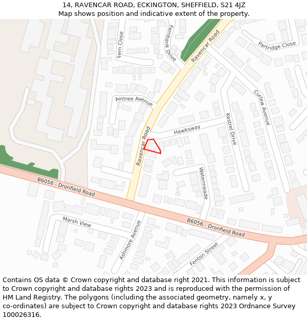 14, RAVENCAR ROAD, ECKINGTON, SHEFFIELD, S21 4JZ: Location map and indicative extent of plot