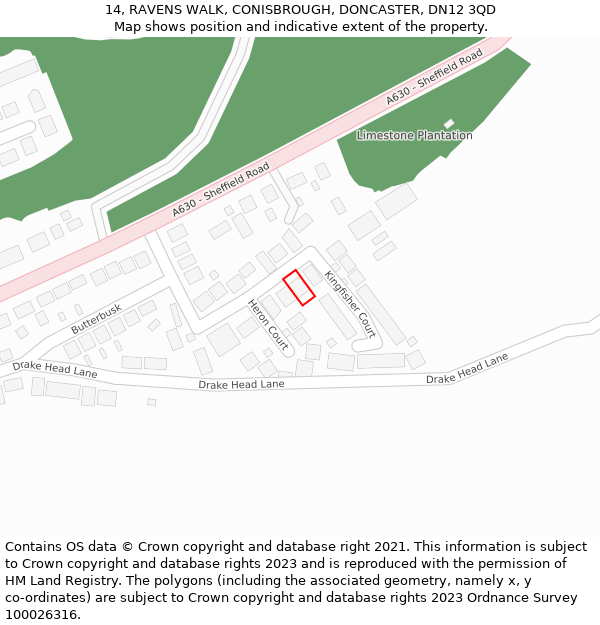 14, RAVENS WALK, CONISBROUGH, DONCASTER, DN12 3QD: Location map and indicative extent of plot