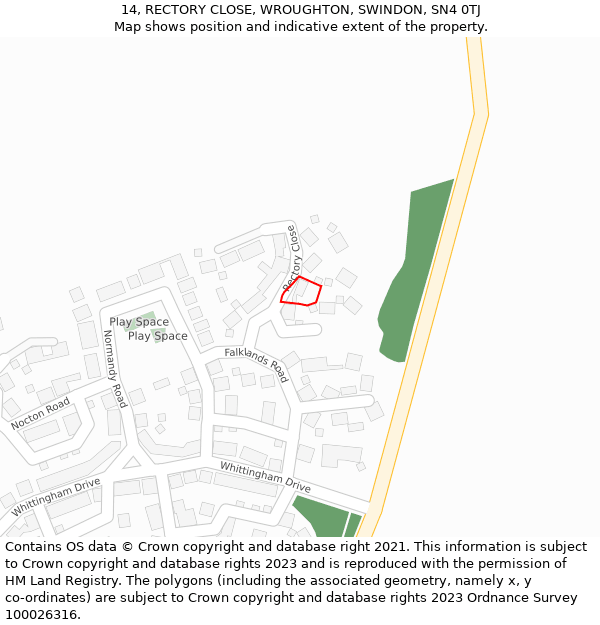 14, RECTORY CLOSE, WROUGHTON, SWINDON, SN4 0TJ: Location map and indicative extent of plot