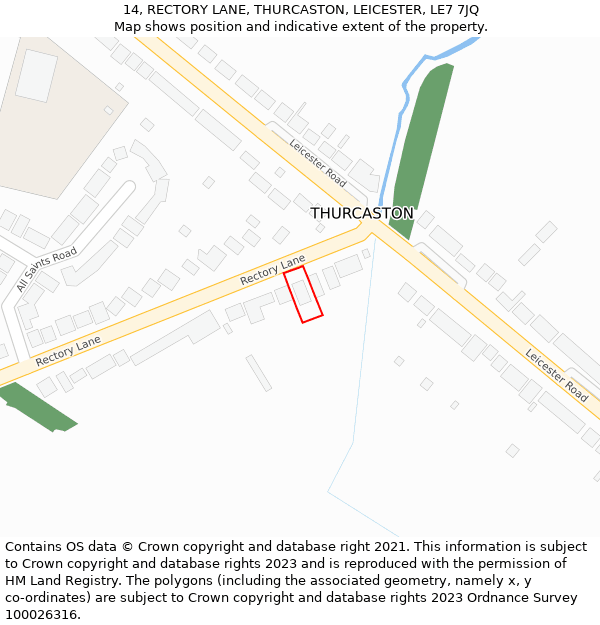 14, RECTORY LANE, THURCASTON, LEICESTER, LE7 7JQ: Location map and indicative extent of plot