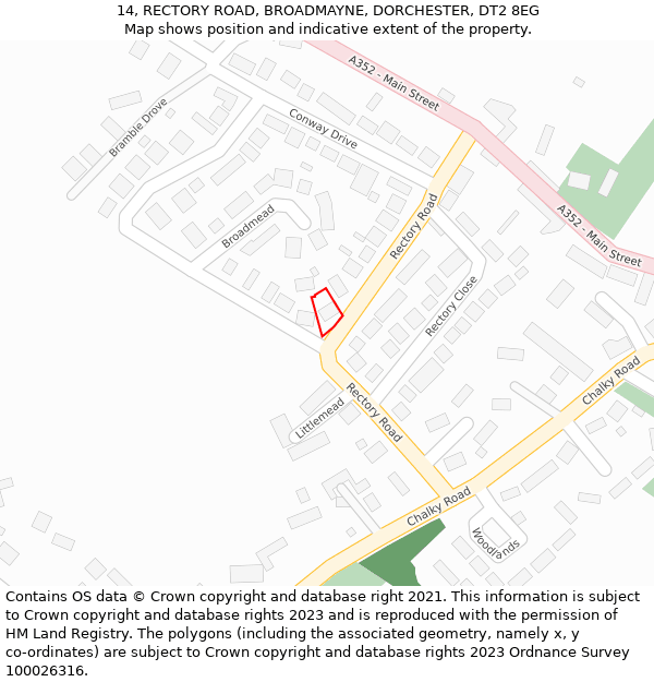 14, RECTORY ROAD, BROADMAYNE, DORCHESTER, DT2 8EG: Location map and indicative extent of plot