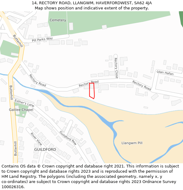 14, RECTORY ROAD, LLANGWM, HAVERFORDWEST, SA62 4JA: Location map and indicative extent of plot