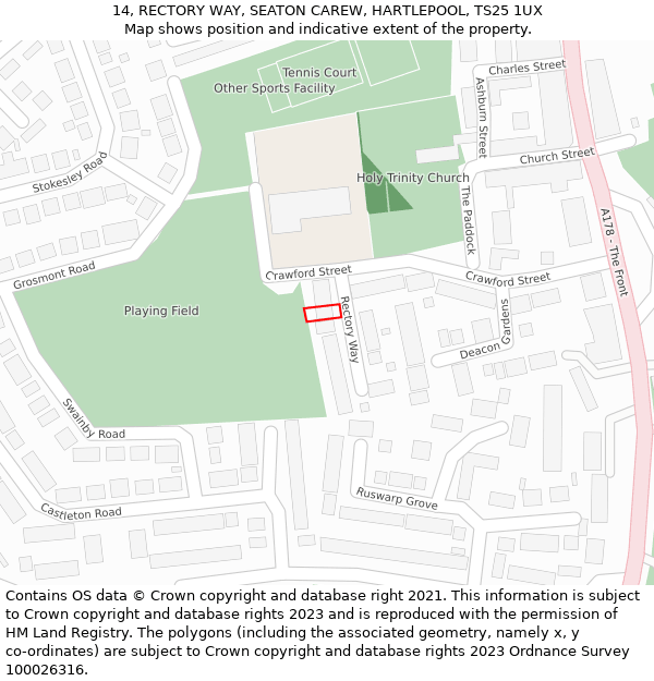 14, RECTORY WAY, SEATON CAREW, HARTLEPOOL, TS25 1UX: Location map and indicative extent of plot