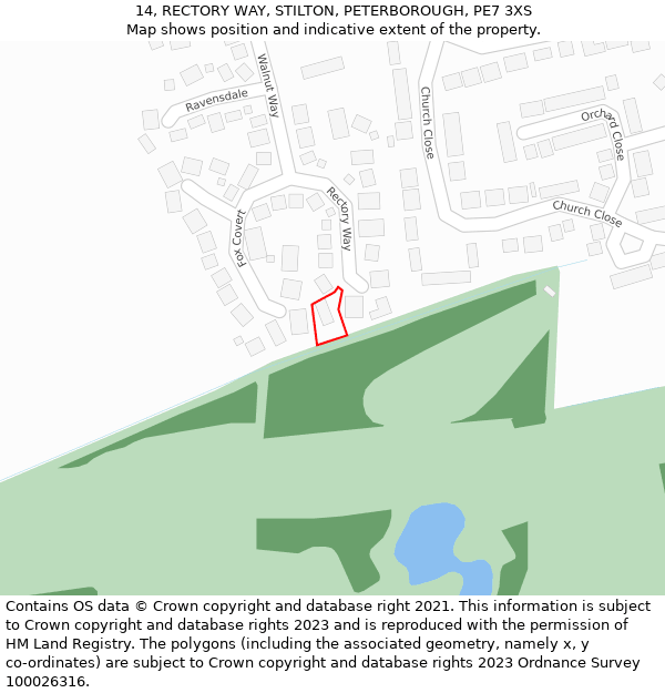 14, RECTORY WAY, STILTON, PETERBOROUGH, PE7 3XS: Location map and indicative extent of plot