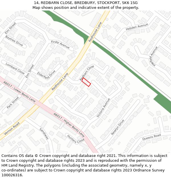 14, REDBARN CLOSE, BREDBURY, STOCKPORT, SK6 1SG: Location map and indicative extent of plot