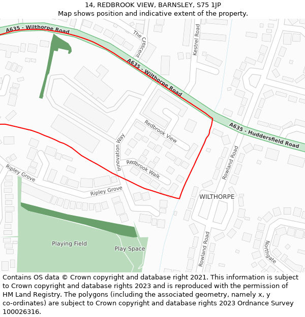 14, REDBROOK VIEW, BARNSLEY, S75 1JP: Location map and indicative extent of plot