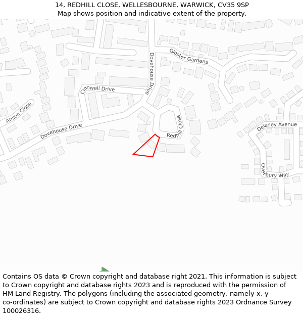 14, REDHILL CLOSE, WELLESBOURNE, WARWICK, CV35 9SP: Location map and indicative extent of plot