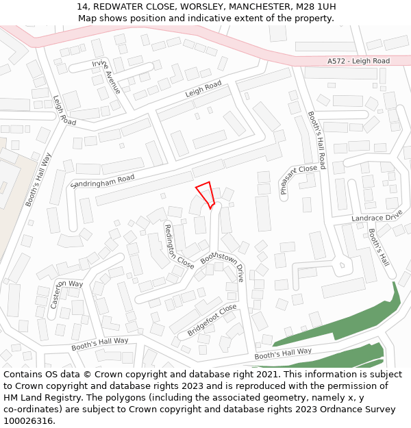 14, REDWATER CLOSE, WORSLEY, MANCHESTER, M28 1UH: Location map and indicative extent of plot