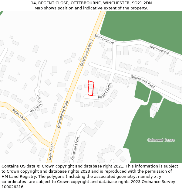 14, REGENT CLOSE, OTTERBOURNE, WINCHESTER, SO21 2DN: Location map and indicative extent of plot