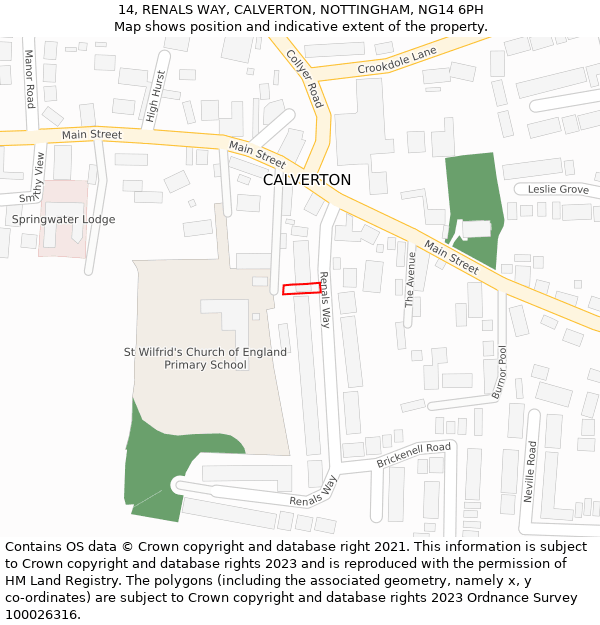 14, RENALS WAY, CALVERTON, NOTTINGHAM, NG14 6PH: Location map and indicative extent of plot